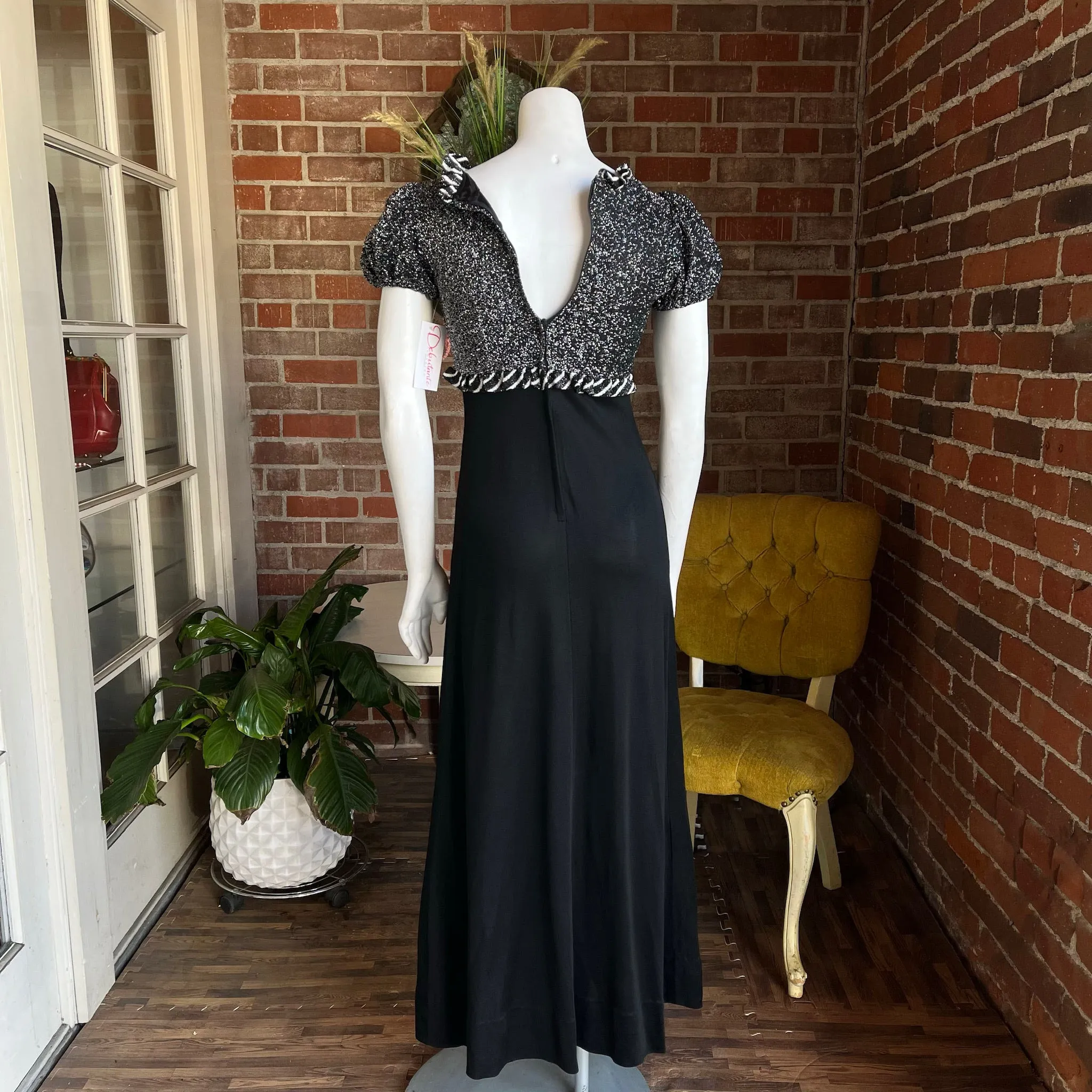 1970s Ruffled Lurex Maxi Dress