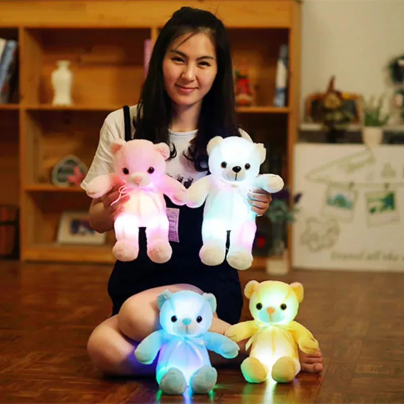 32-75cm Luminous Creative Light Up LED Teddy Bear Stuffed Animal Plush Toy Colorful Glowing Teddy Bear Christmas Gift for Kid