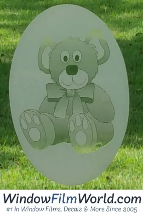 4" x 6" Oval Teddy Bear Etched Glass Decal | (Static Cling)