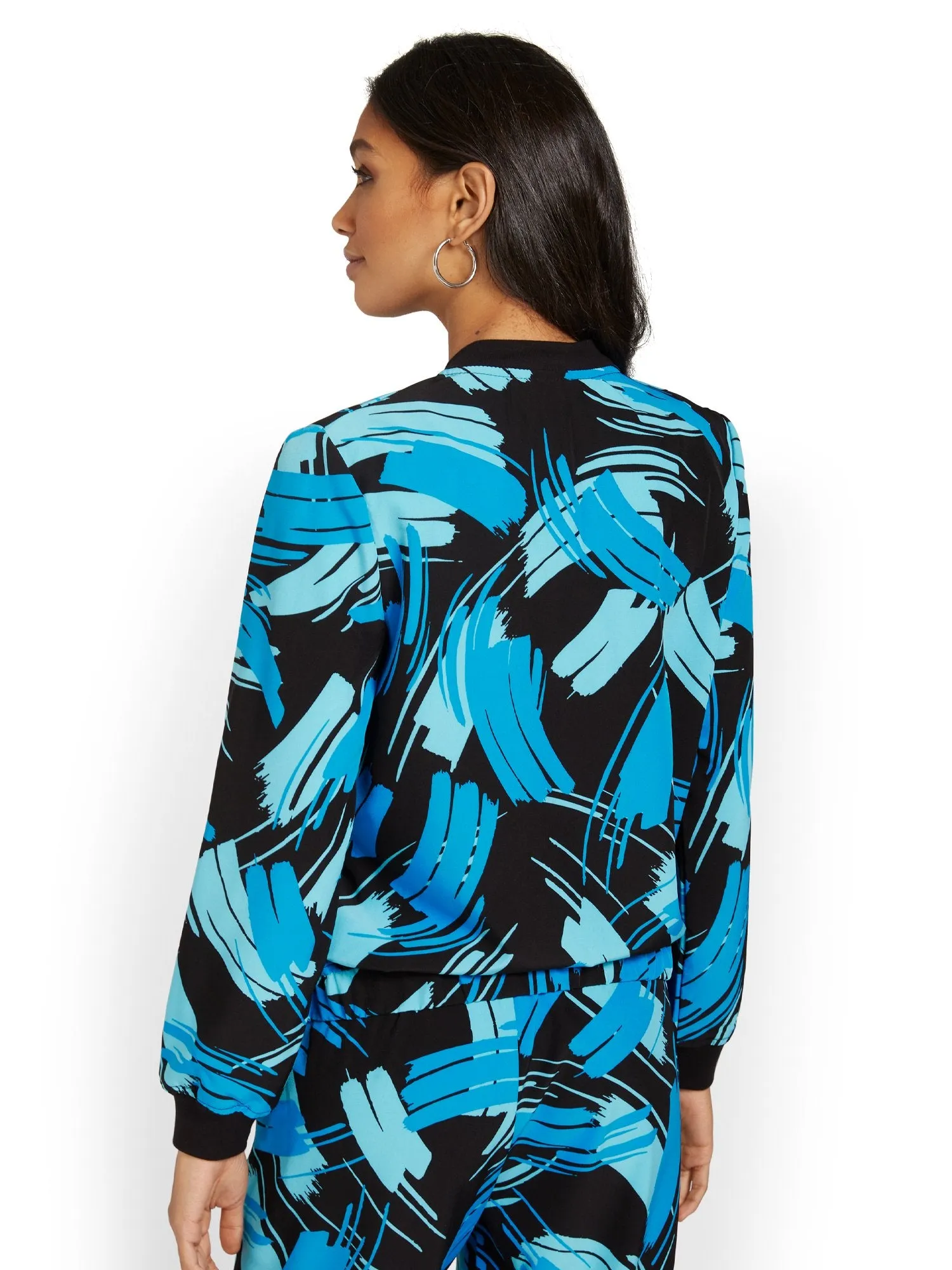 Abstract-Print Zip-Front Woven Jacket