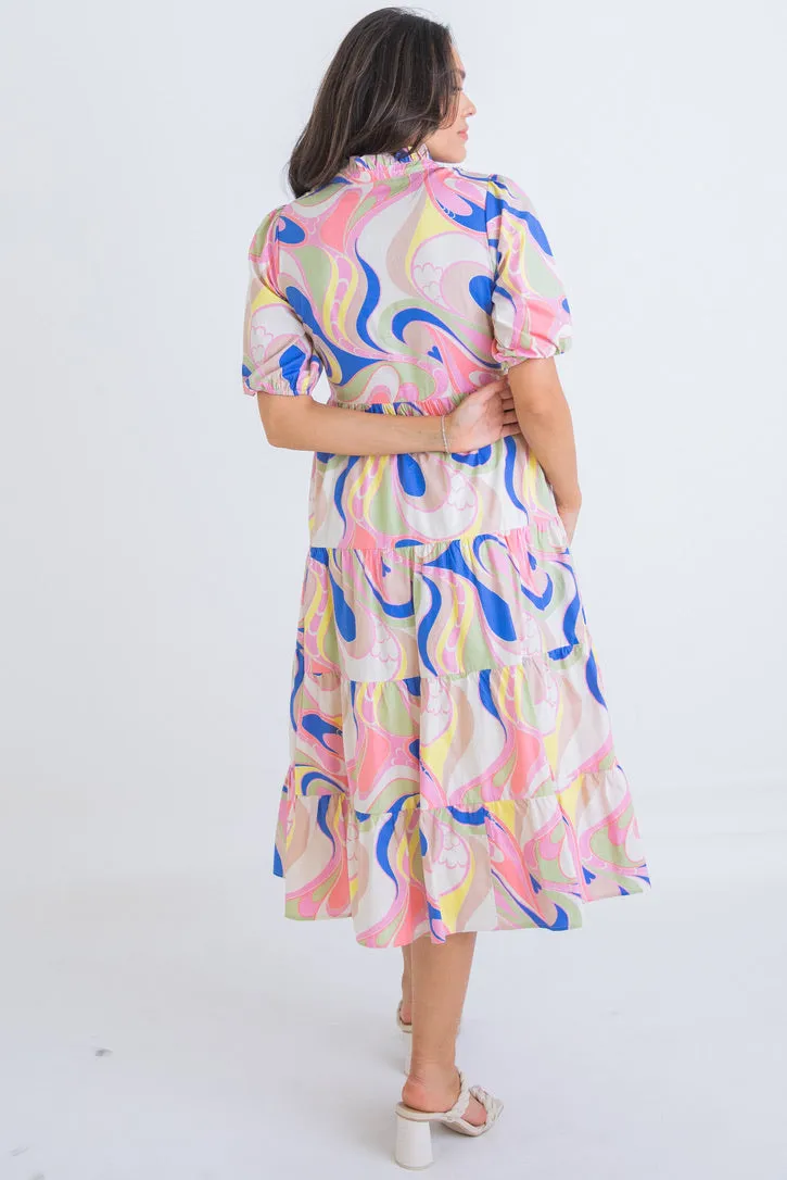 Abstract Swirl Vneck Dress