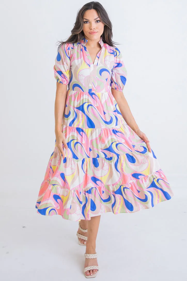 Abstract Swirl Vneck Dress