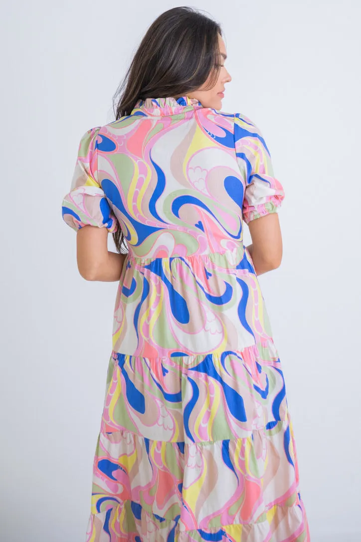 Abstract Swirl Vneck Dress