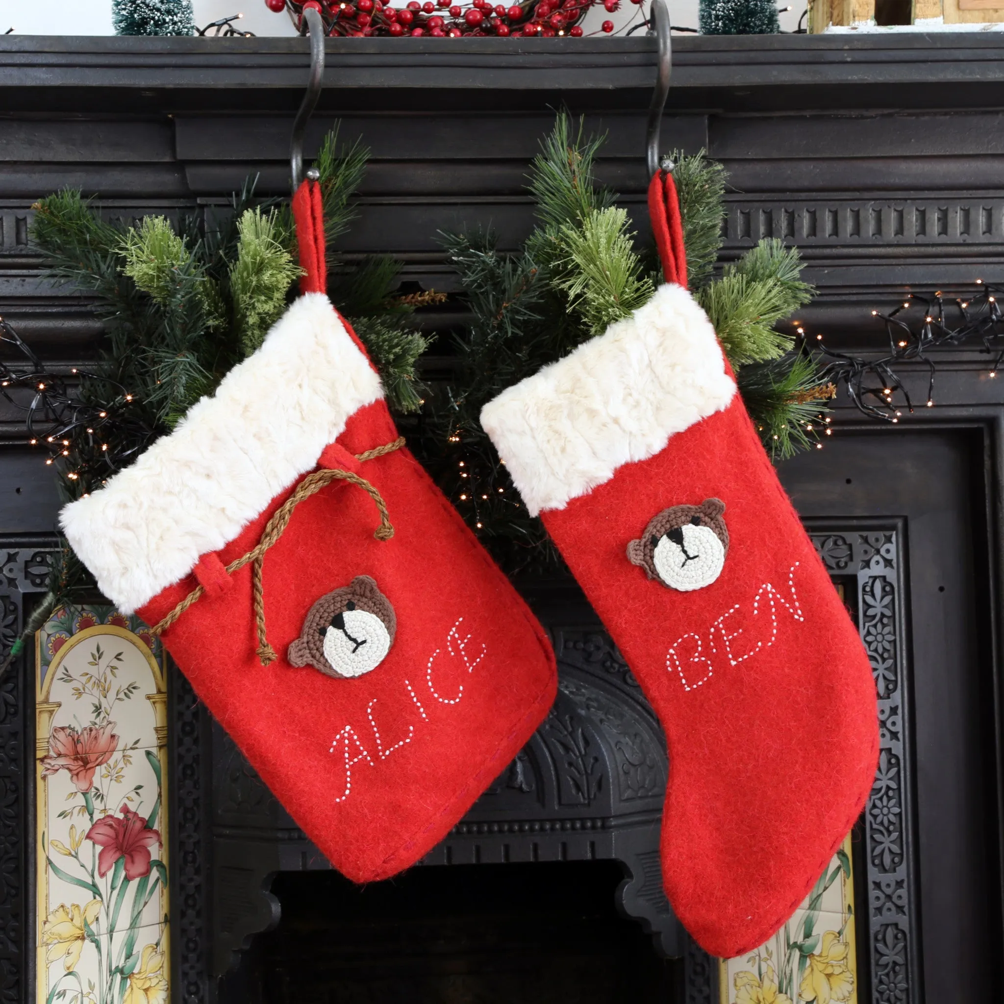 Alpaca Stocking with Teddy Bear Crochet