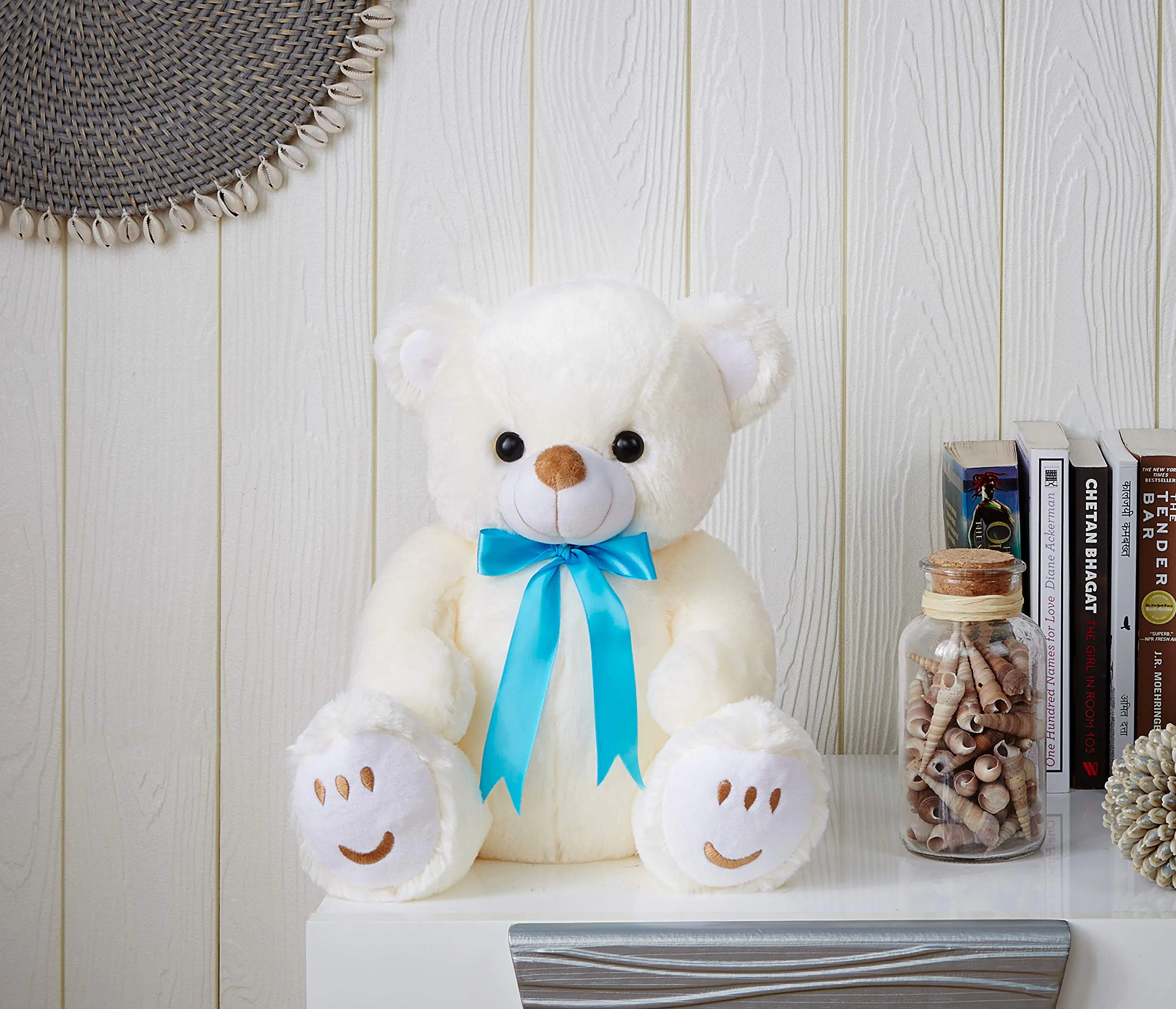 Amazon Brand - Jam & Honey Teddy Bear, Cute, Soft Toy (33 Cm, White, Cream), Great Birthday Gift