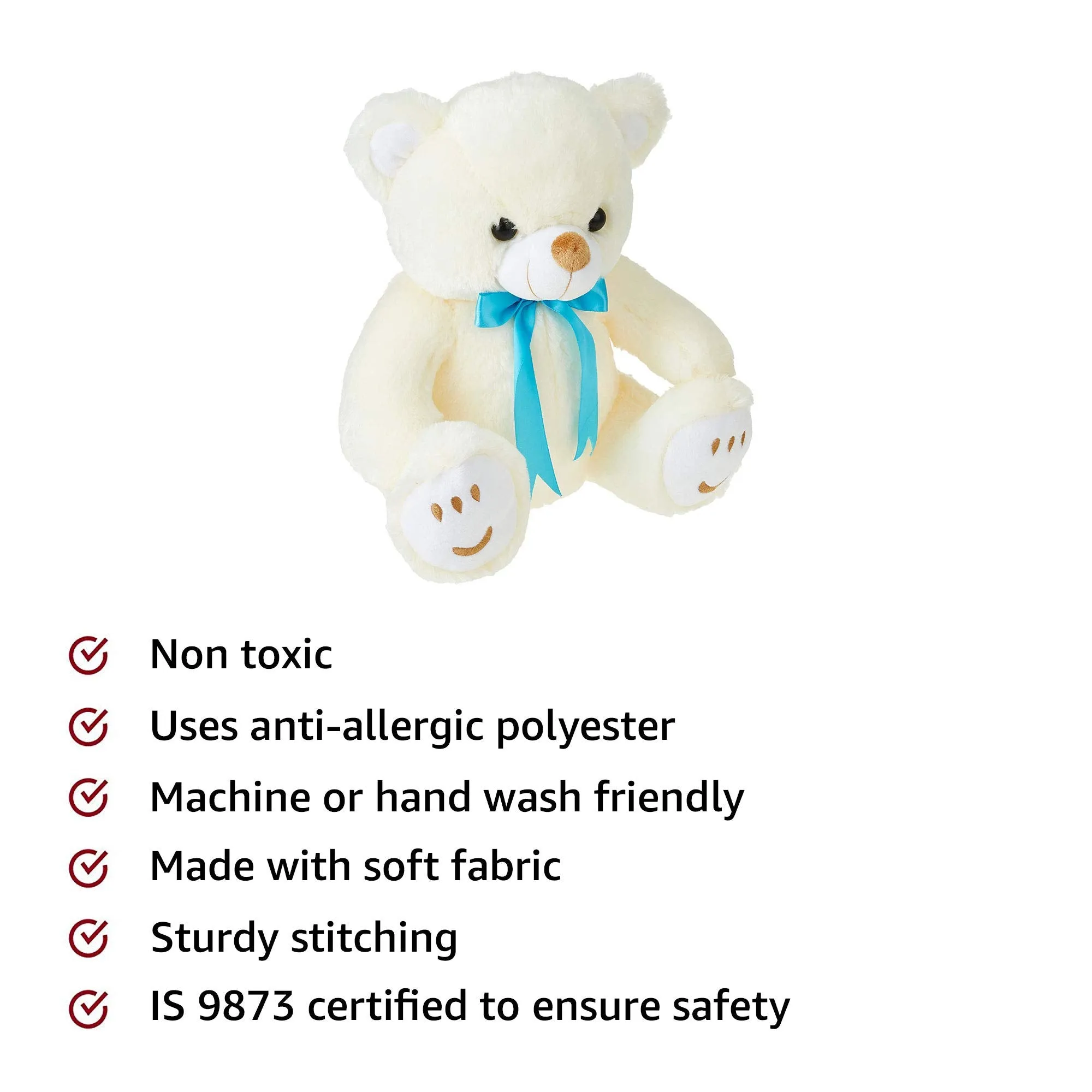 Amazon Brand - Jam & Honey Teddy Bear, Cute, Soft Toy (33 Cm, White, Cream), Great Birthday Gift