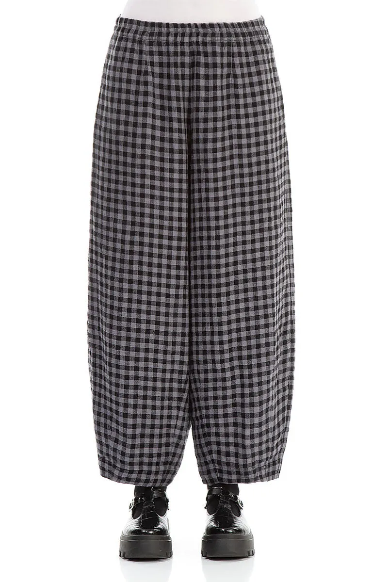 Back Pockets Grey Check Linen Trousers