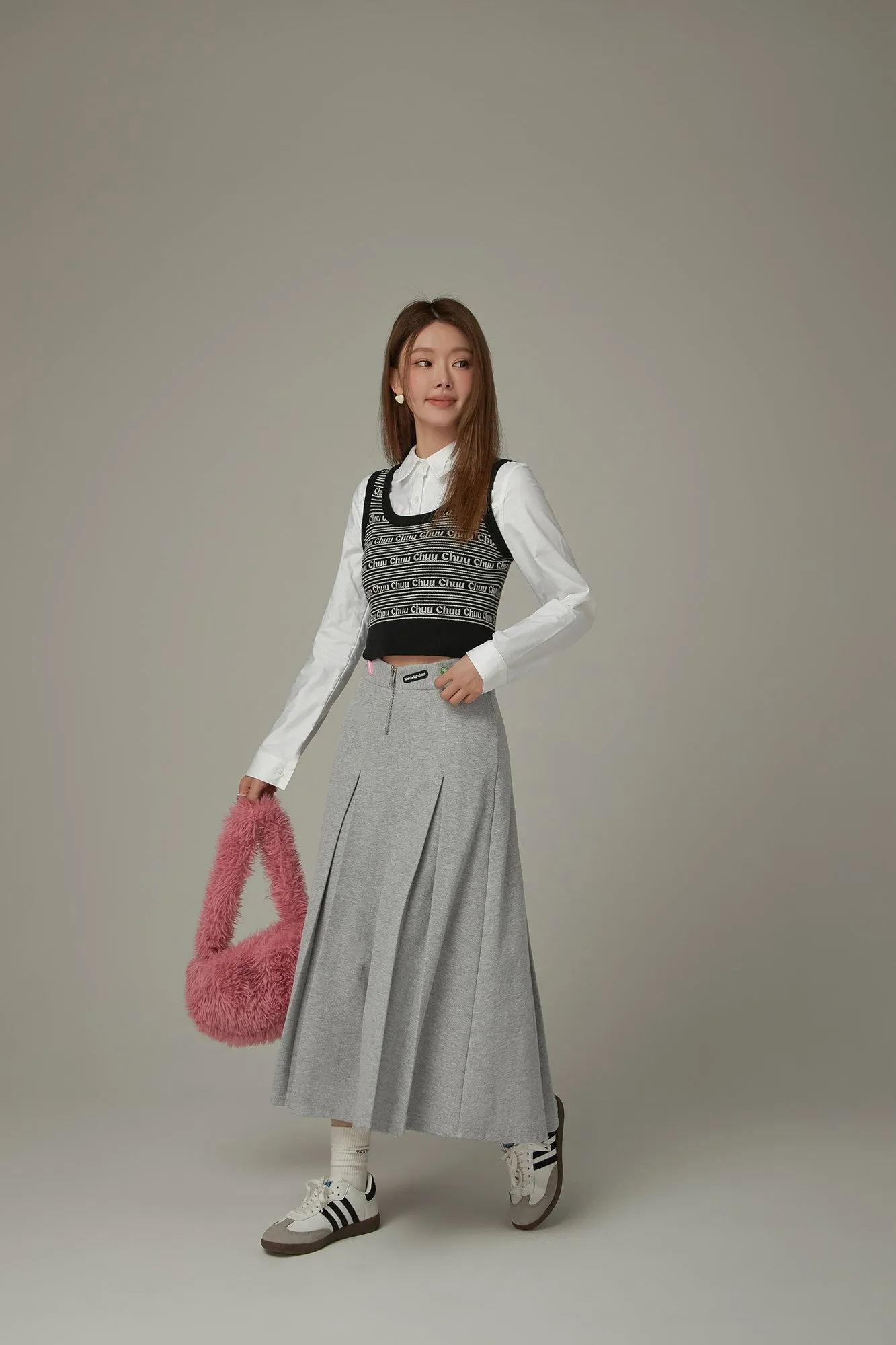 Banded Long Pleated Skirt