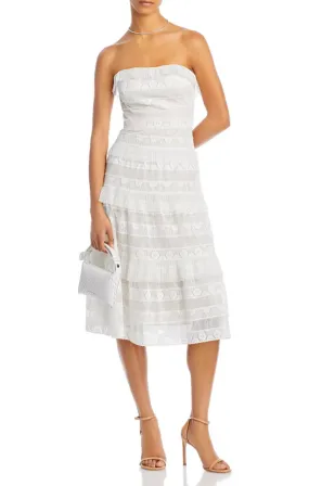 BCBGMAXAZRIA Mixed Lace Tiered Midi Dress