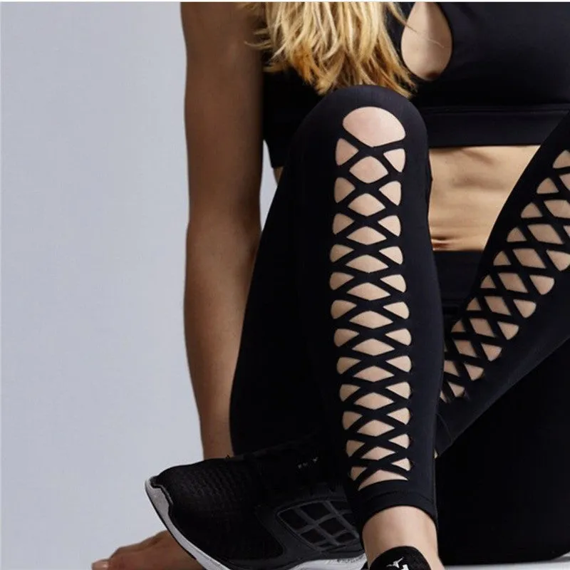 Black Cross Bandage Slim Casual Sports Yoga Leggings