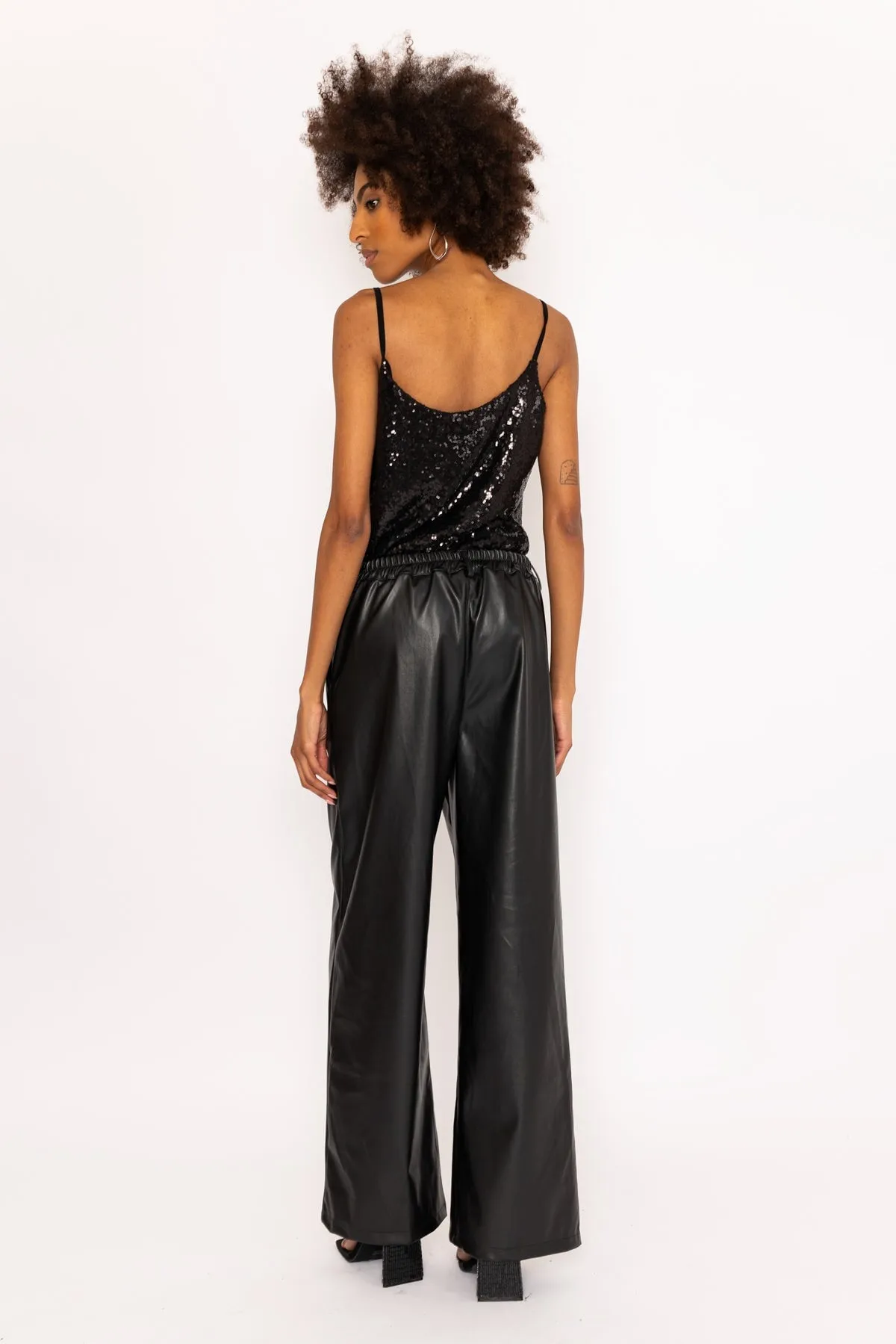 Black PU Faux Leather Wide Leg Trousers