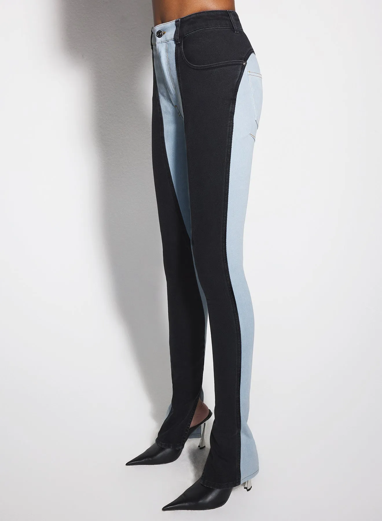 blue bi-color skinny jeans