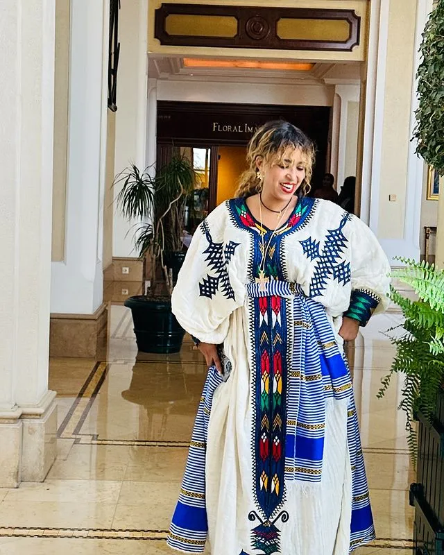 Blue Colorful Ethiopian Traditional Dress Gondar Habesha Dress Habesha Kemis Design