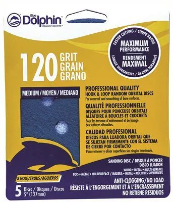 Blue Dolphin Anti-Clogging/No Load Series 5 Inch  5-Hole Hook & Loop Discs 60 Grit 25 Pack