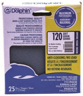 Blue Dolphin Anti-Clogging/No Load Series 5 Inch  No Hole Hook & Loop Discs 120 Grit 25 Pack