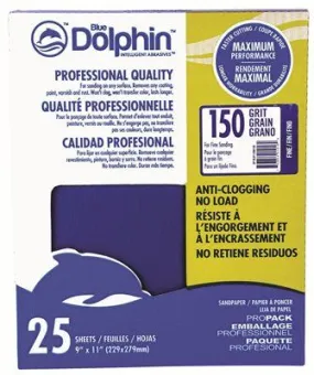 Blue Dolphin Anti-Clogging/No Load Series Sandpaper 9 Inch  X 11 Inch  150 Grit 25 Pack