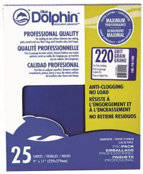 Blue Dolphin Anti-Clogging/No Load Series Sandpaper 9 Inch  X 11 Inch  220 Grit 25 Pack