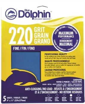 Blue Dolphin Anti-Clogging/No Load Series Sandpaper 9 Inch  X 11 Inch  220 Grit 5 Pack