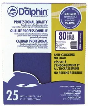 Blue Dolphin Anti-Clogging/No Load Series Sandpaper 9 Inch  X 11 Inch  80 Grit 25 Pack