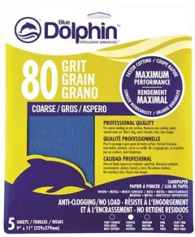 Blue Dolphin Anti-Clogging/No Load Series Sandpaper 9 Inch  X 11 Inch  80 Grit 5 Pack