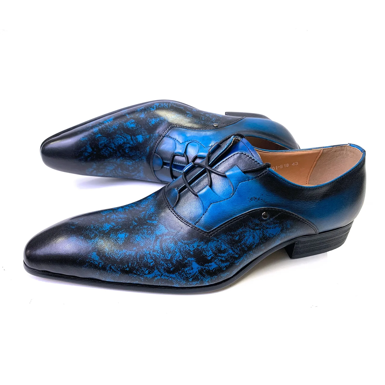 Blue Lace Up Oxford Dress Shoes - Hand-Polished Leather