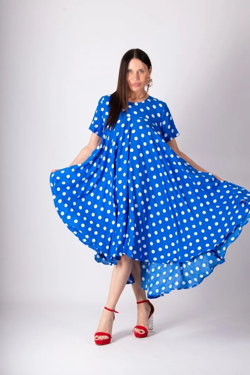 Blue Polka Dot Summer Maxi Dress KOSARA