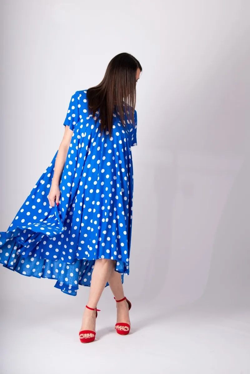 Blue Polka Dot Summer Maxi Dress KOSARA