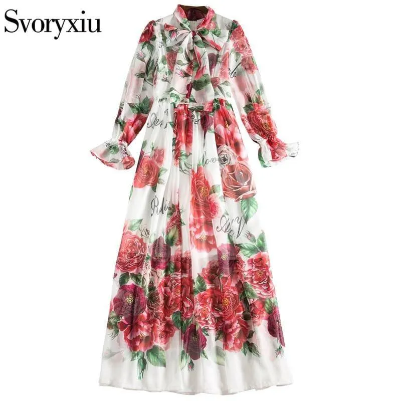 Boho Maxi Dress Women's Elegant Dress Bow Collar Floor-Length Maxi Dress