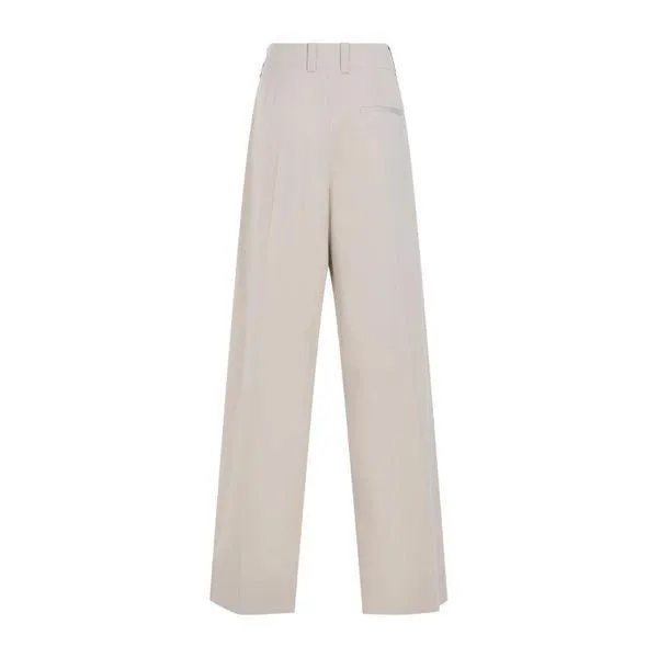 BOTTEGA VENETA Tan Silk and Cotton Trousers for Women in SS24 Season