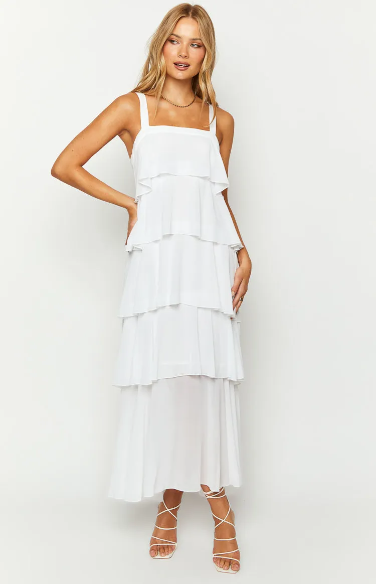 Brielle White Layered Frill Maxi Dress