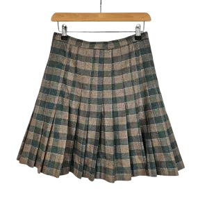 Brown and Green Check Pleated Skirt - 10