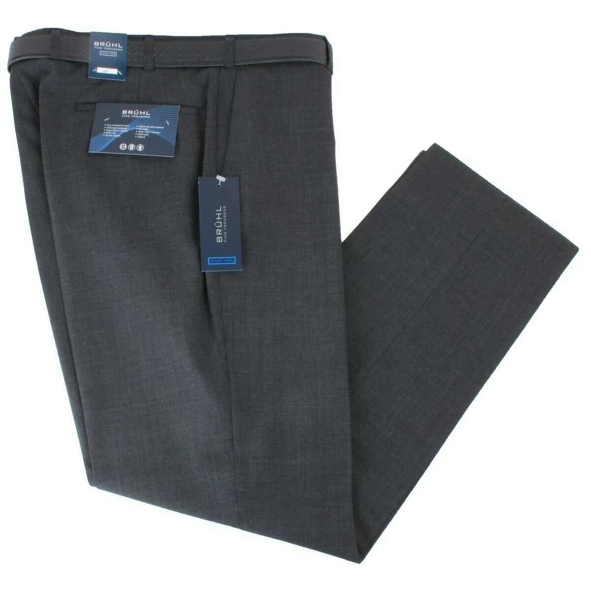 BRUHL Steward Classic Plain Front Wool Mix Trousers - Dark Grey