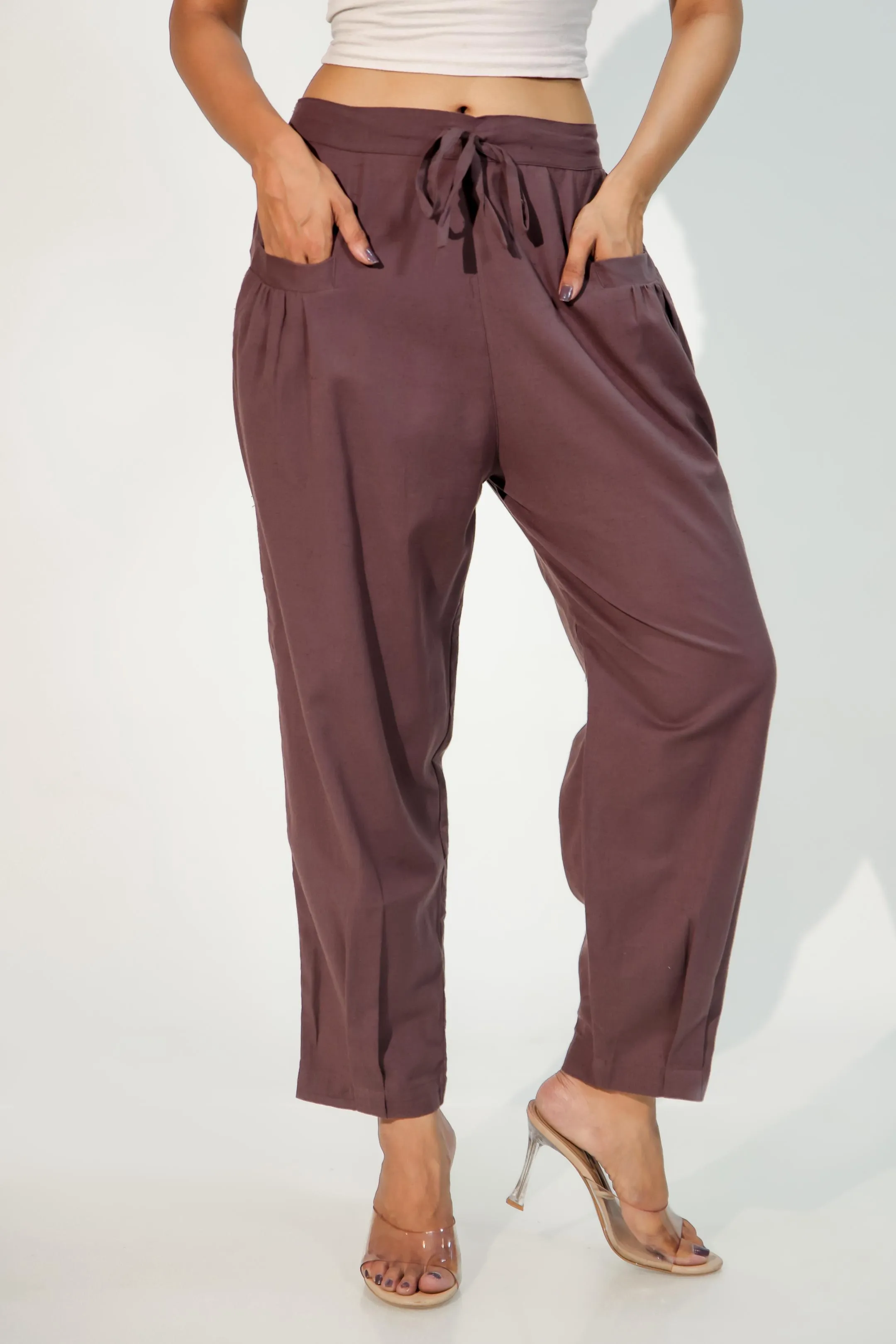 Burgundy Women's Pleated-Narrow Trousers