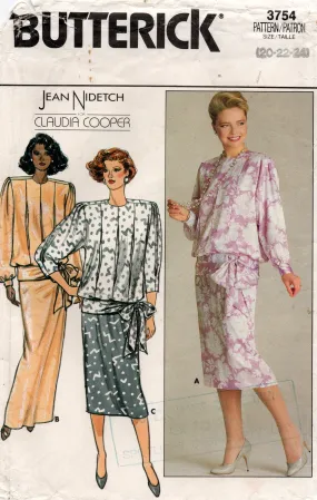 Butterick 3754 JEAN NIDETCH Womens Pleated Top & Skirt 1980s Vintage Sewing Pattern Sizes 20 - 24 UNCUT Factory Folded