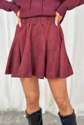 Caitlyn Pleated Faux Suede Skirt In Burgundy