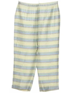 Checked Light Yellow, Green & Blue Silk Trousers - W30 L22