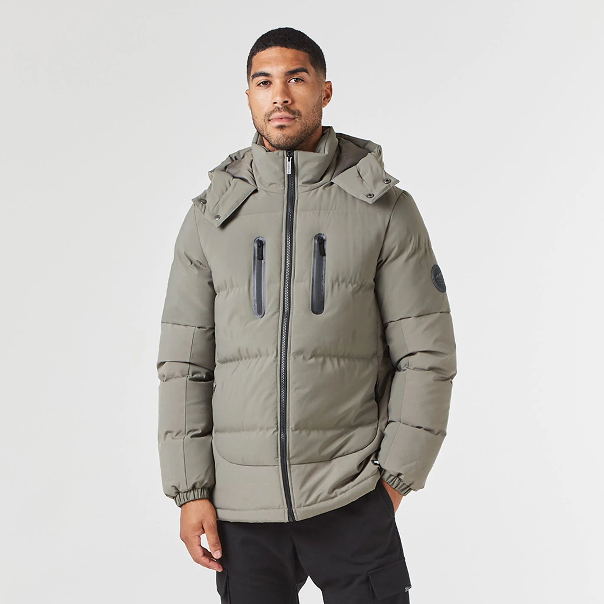 Contrast Panel Puffer Jacket | Washed Khaki