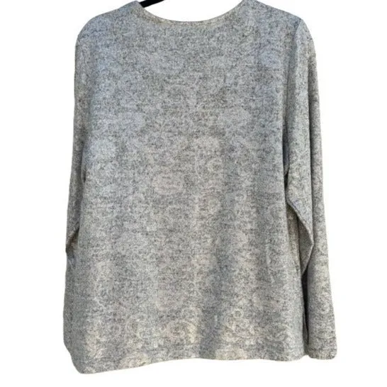 Croft & Barrow Silver Foil Floral Knit Long Sleeve Women's Lightweight Sweater L