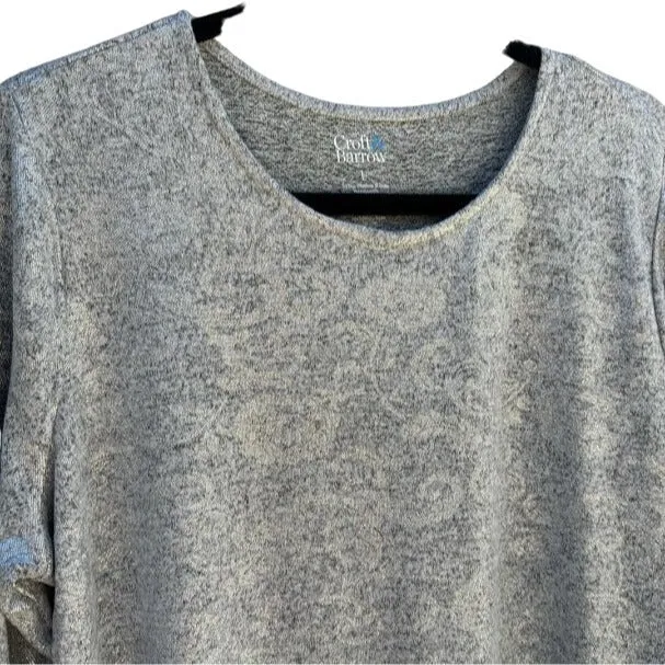 Croft & Barrow Silver Foil Floral Knit Long Sleeve Women's Lightweight Sweater L