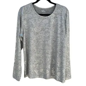 Croft & Barrow Silver Foil Floral Knit Long Sleeve Women's Lightweight Sweater L