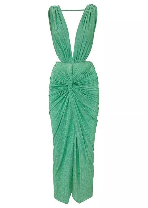 Deep V-Neck Pleated Swimsuit & Maxi Skirt