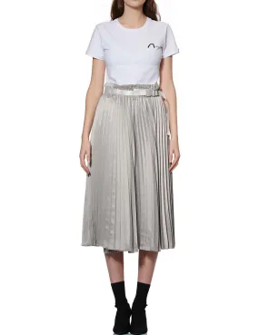 Denim Shorts with Asymmetric Pleated Skirt Overlay