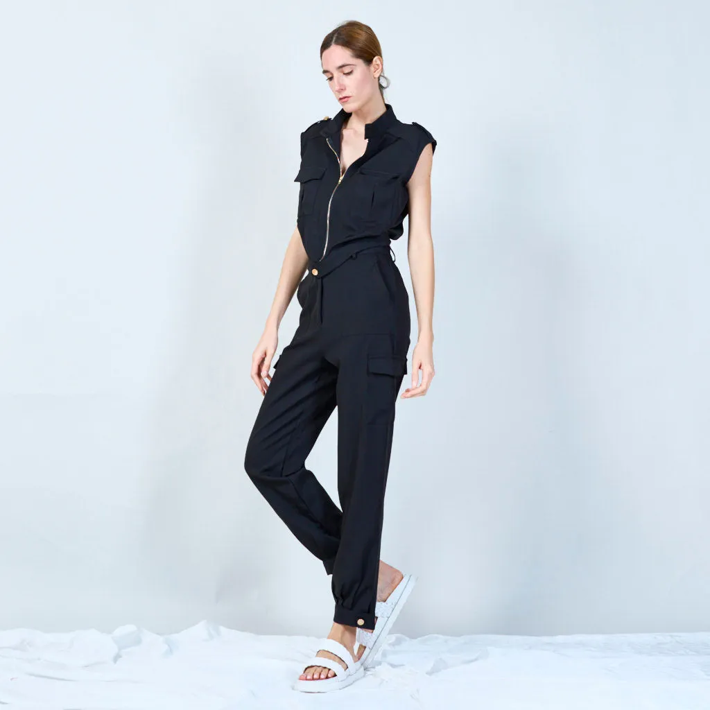 Elegant vest and trouser set with utility pockets wholesale