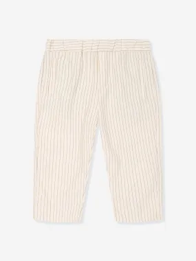 Emporio Armani Baby Boys Striped Linen Trousers in Ivory