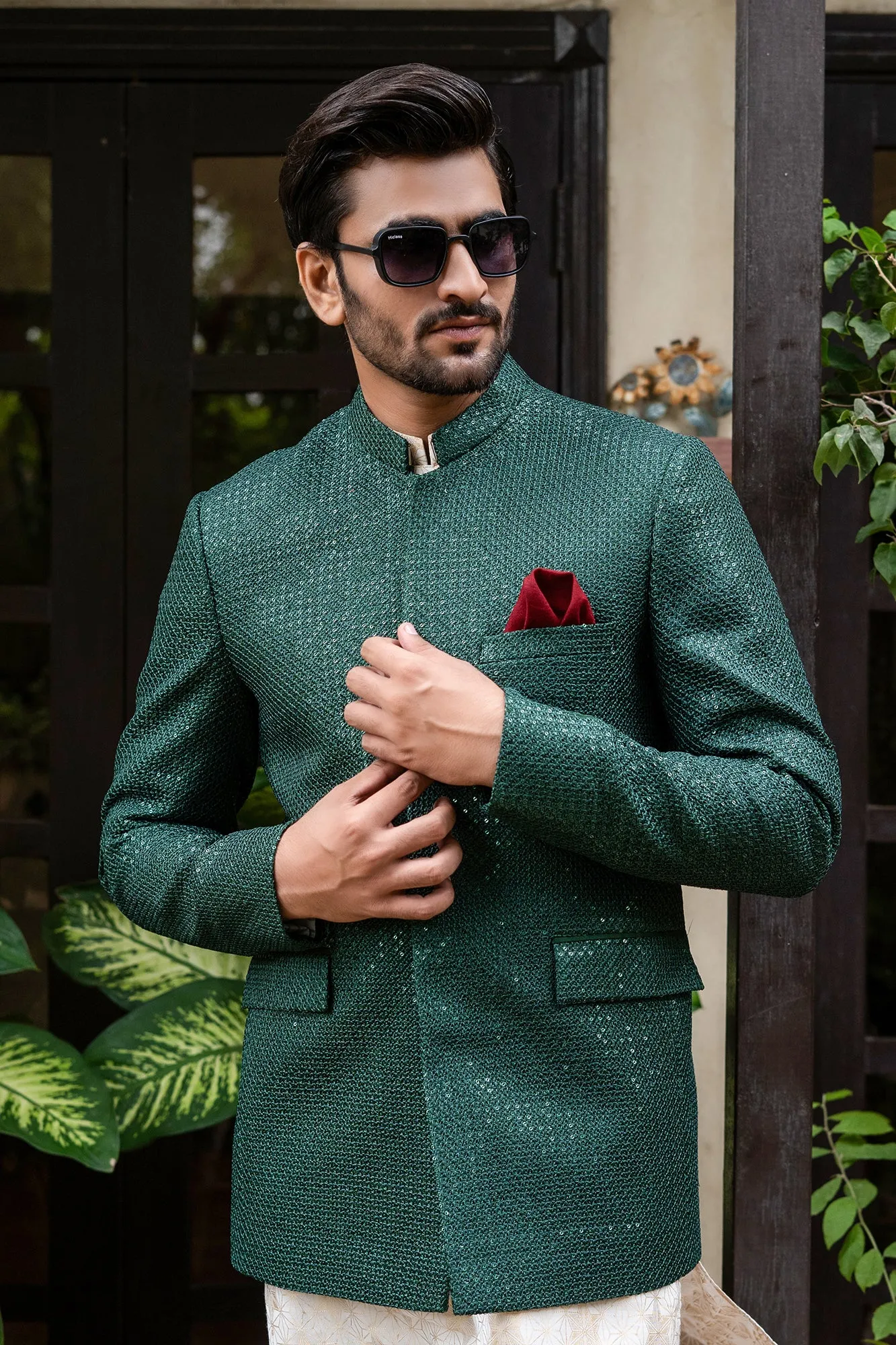 ER 2095 Green Sequence Embroidery wedding Prince Coat