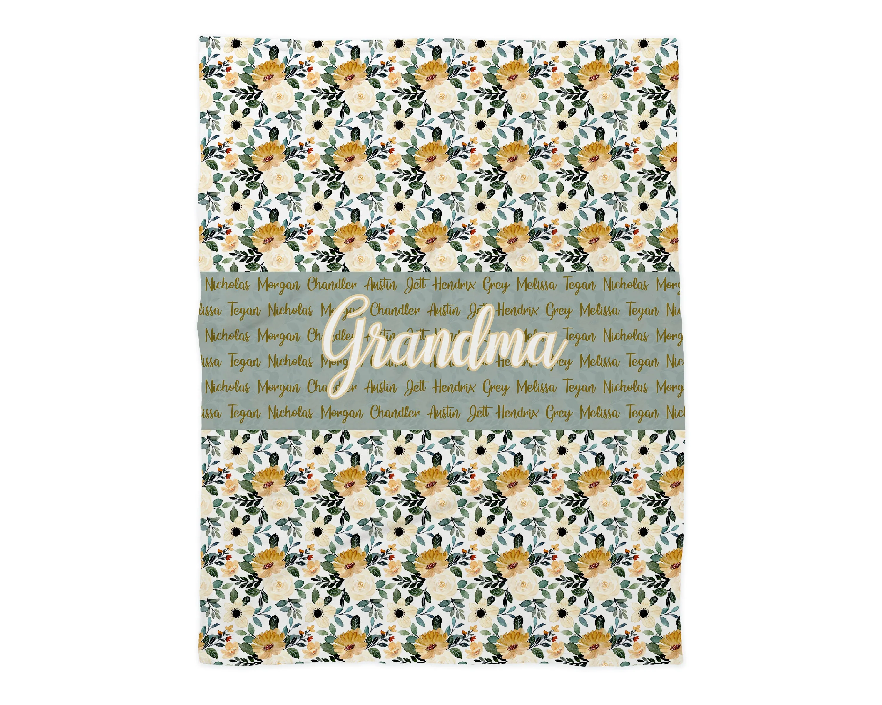 Family Name Minky Blanket - Mustard Cream Floral *2 Layer