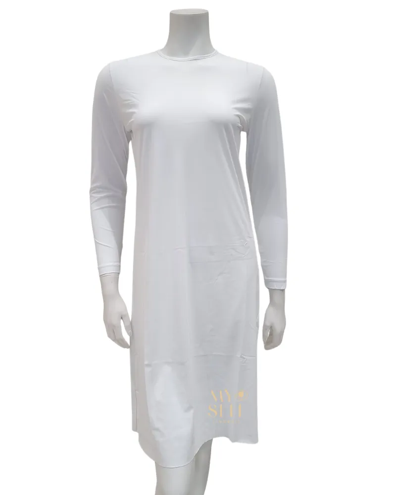 FK340 57" White Long Sleeve Seamless Shell Dress