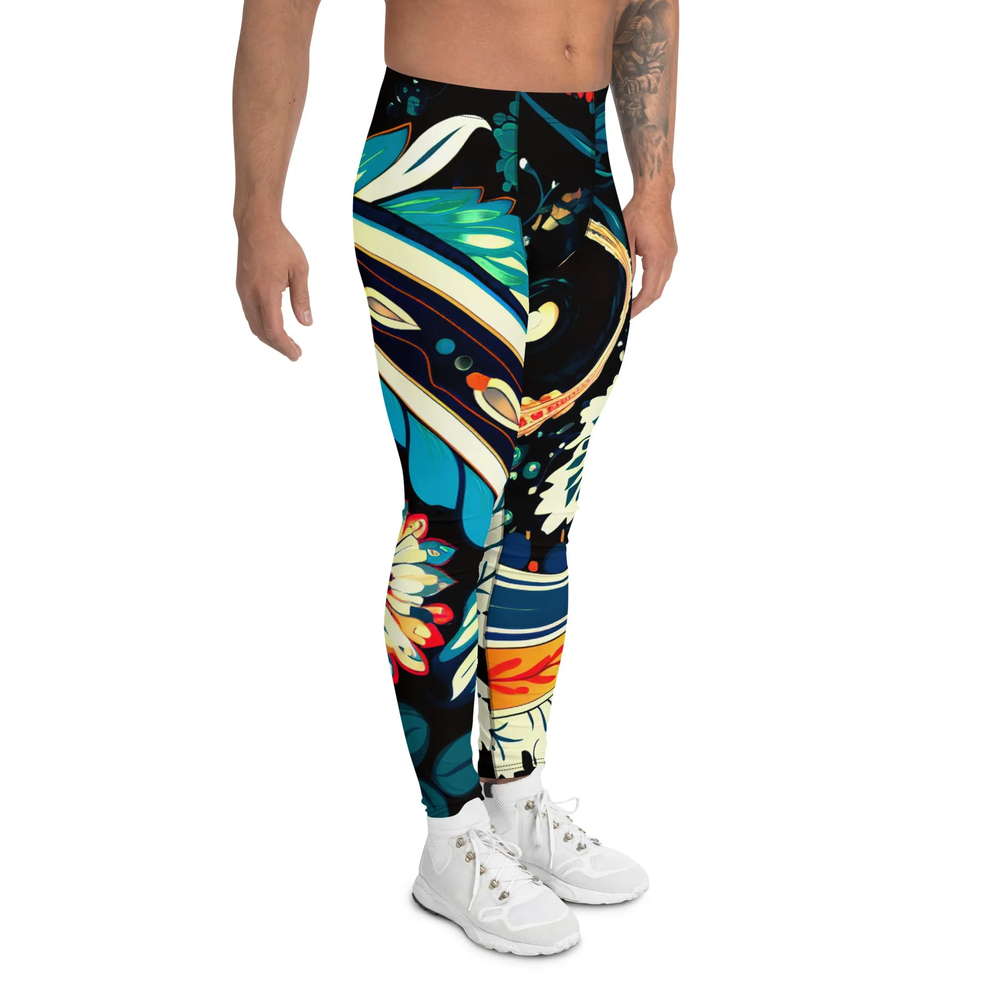 Floral Midnight Men’s Leggings – Elegant, Artistic, and Bold