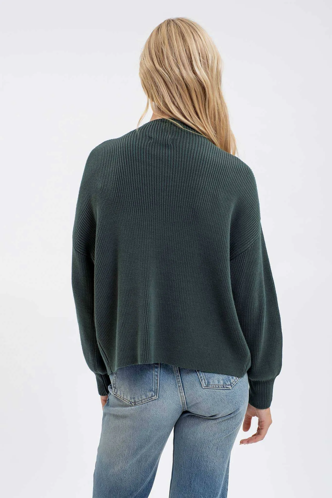 FUNNEL NECK LONG SLEEVE RIBBED PULLOVER SWEATER