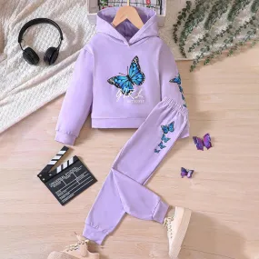 Girls Butterfly Printed Hoodie Tracksuit